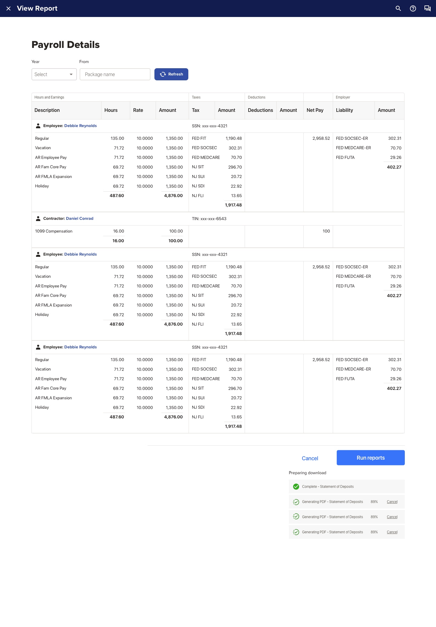 Reports View – Payroll Details